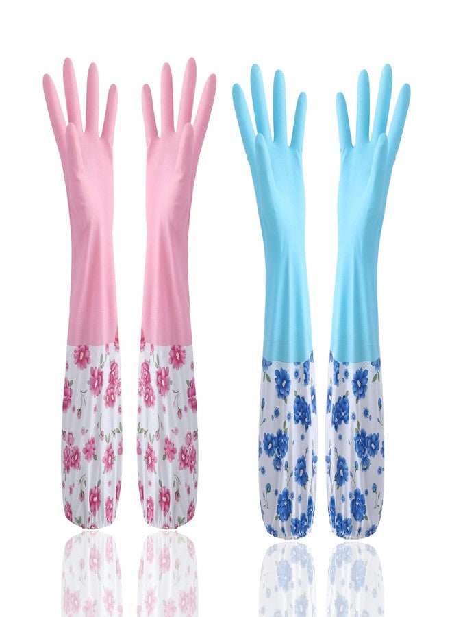 KitchenFest Household Dishwashing Laundry Reusable with Inner Fleeced Lined PVC Housework Elbow Length Gloves for Winters for Home Office and Hotel 2 Pair Pack of 2 - Image 1